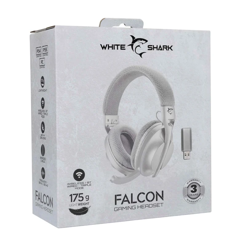 White Shark FALCON Trådlöst On-Ear Spelheadset Vit/Grå - 9450506