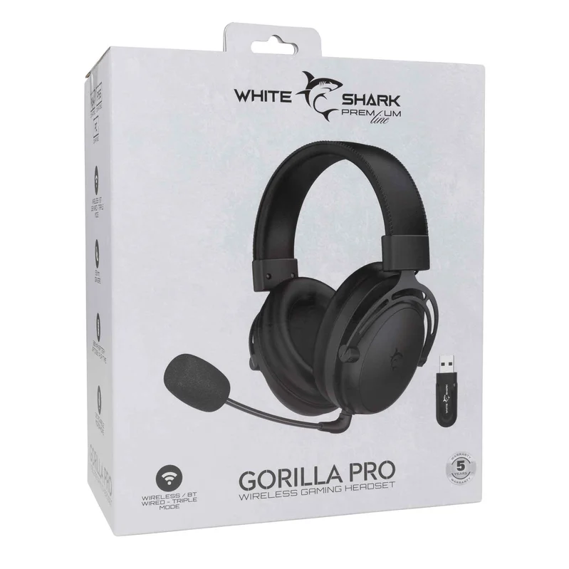 White Shark Premium GORILLA PRO Trådlöst Over-Ear Spelheadset Svart - 9450658