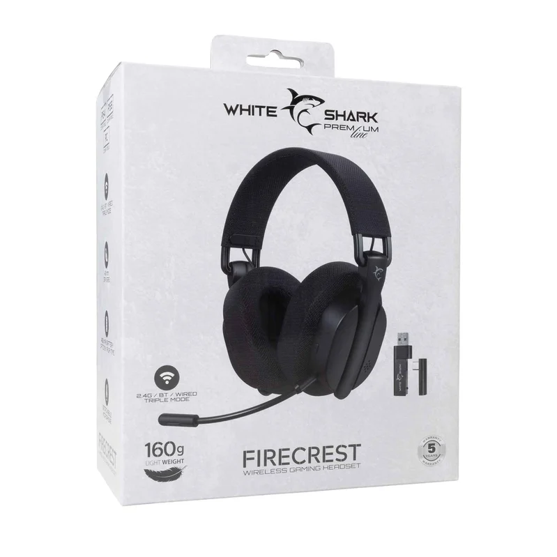 White Shark Premium FIRECREST Trådlöst Over-Ear Spelheadset Svart - 9450674
