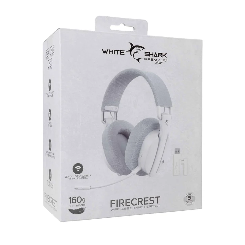 White Shark Premium FIRECREST Trådlöst Over-Ear Spelheadset Vit/Grå - 9450675