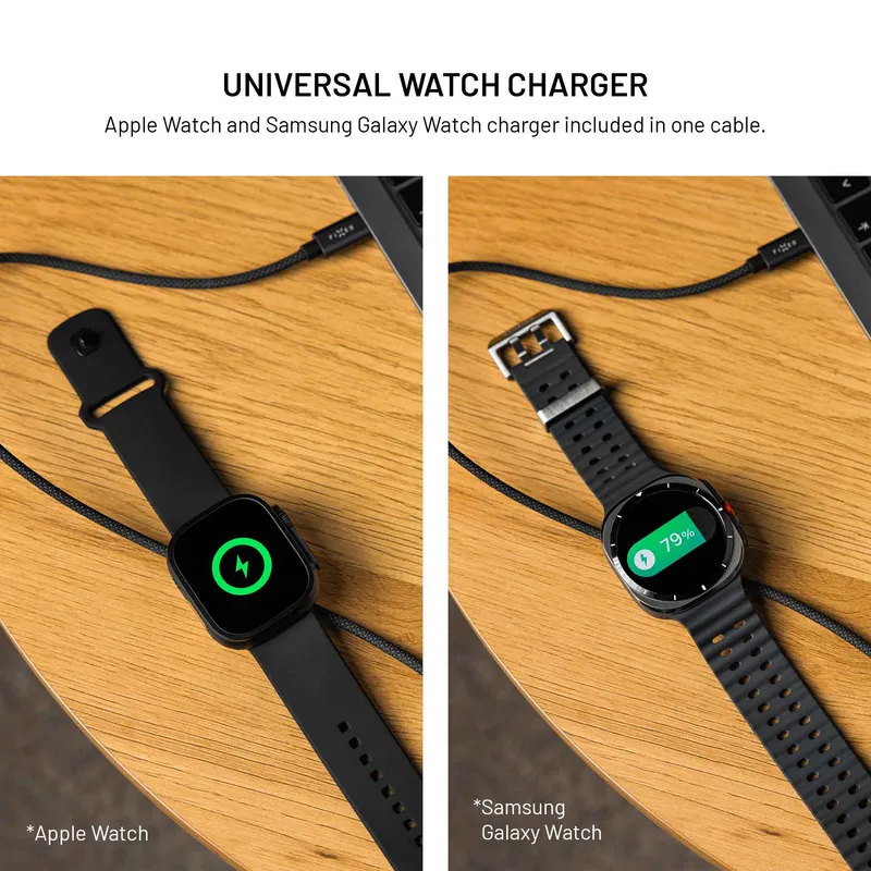 FIXED USB-C-laddningskabel för Apple Watch och Galaxy Watch, 1,5 m, svart - 8019220