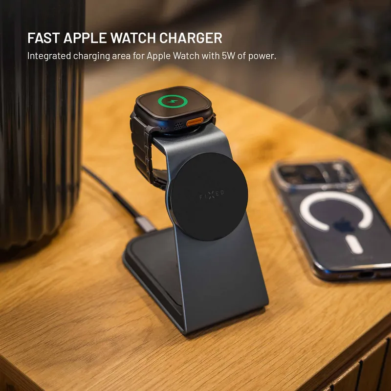 FIXED 3in1 Mag ALU 25W Qi2.2 Trådlös Apple Laddstation Rymdgrå - 8019269