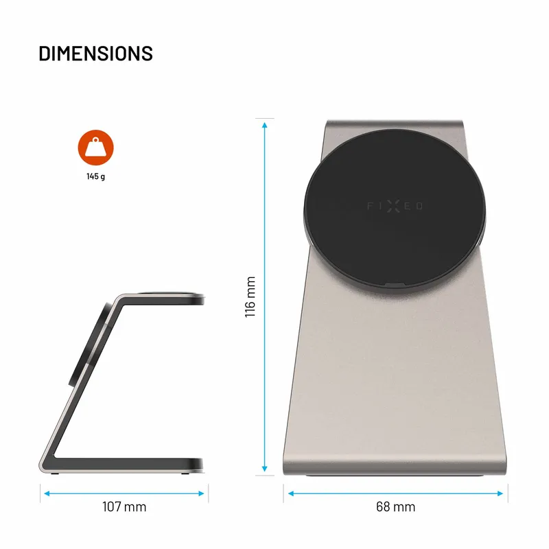 FIXED 3in1 Mag ALU 25W Qi2.2 Trådlös Apple Laddstation Rymdgrå - 8019269