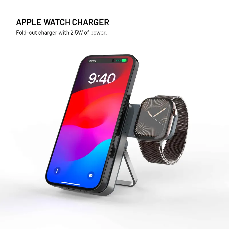 FIXED MagZen 5 Stand Qi2 20W Power Bank 5000mAh + Apple Watch laddare Grå - 8018895