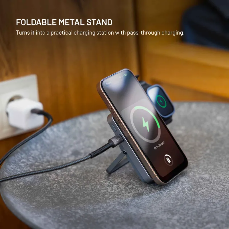 FIXED MagZen 5 Stand Qi2 20W Power Bank 5000mAh + Apple Watch laddare Grå - 8018895