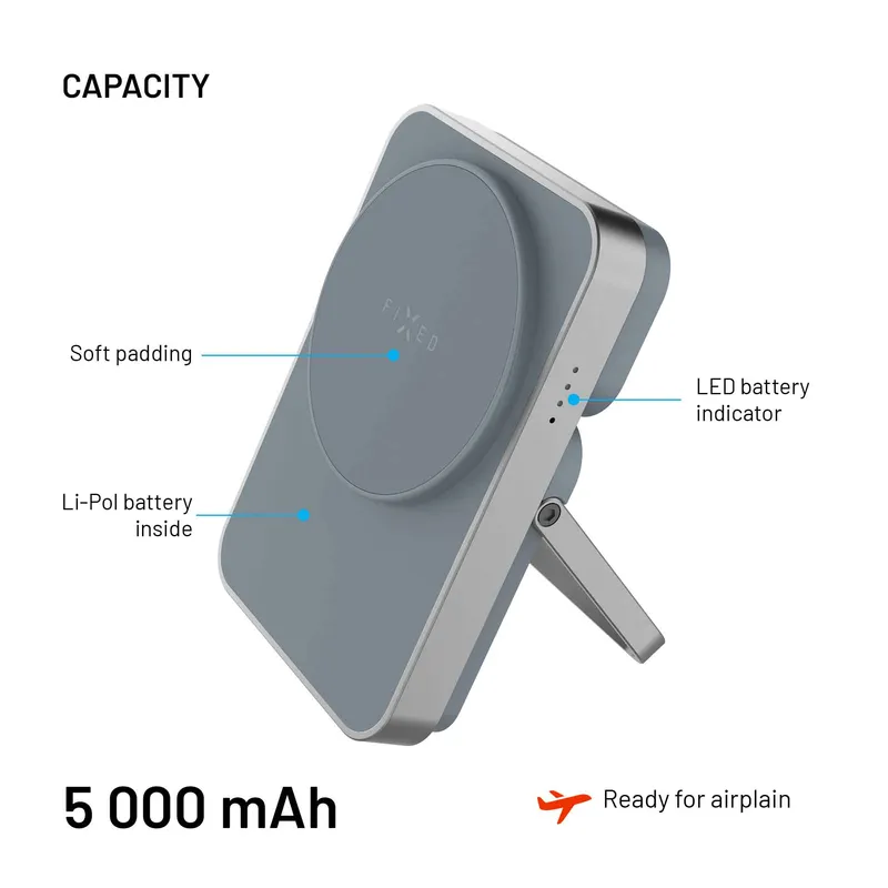 FIXED MagZen 5 Stand Qi2 20W Power Bank 5000mAh + Apple Watch laddare Grå - 8018895