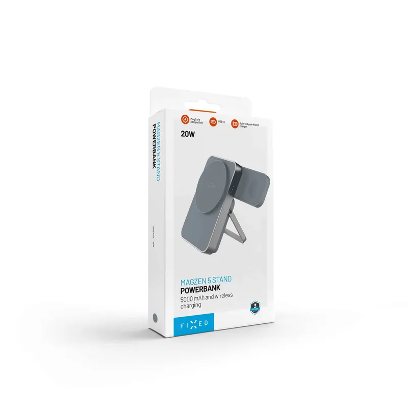 FIXED MagZen 5 Stand Qi2 20W Power Bank 5000mAh + Apple Watch laddare Grå - 8018895