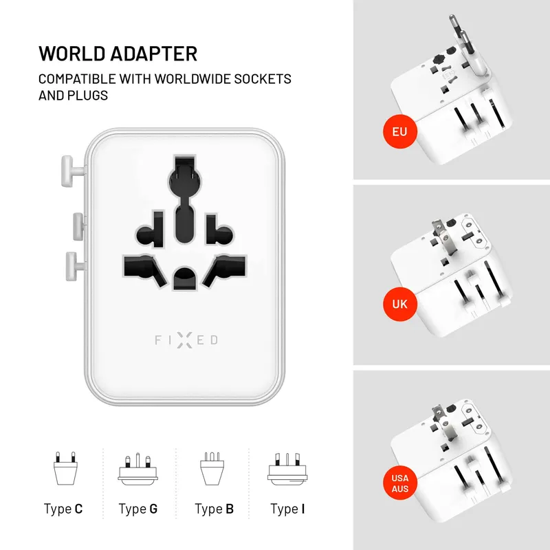 FIXED Reseladdare USB-C/-A 70W EU/Storbritannien/USA/Australien Vit - 8018910