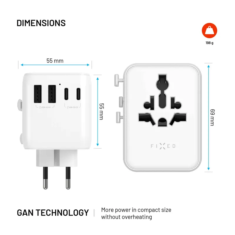 FIXED Reseladdare USB-C/-A 70W EU/Storbritannien/USA/Australien Vit - 8018910