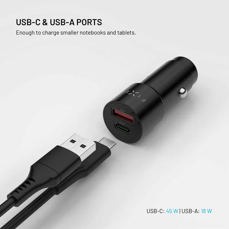 FIXED Supersnabb 63W USB-A/C Billaddare Svart - 8019266