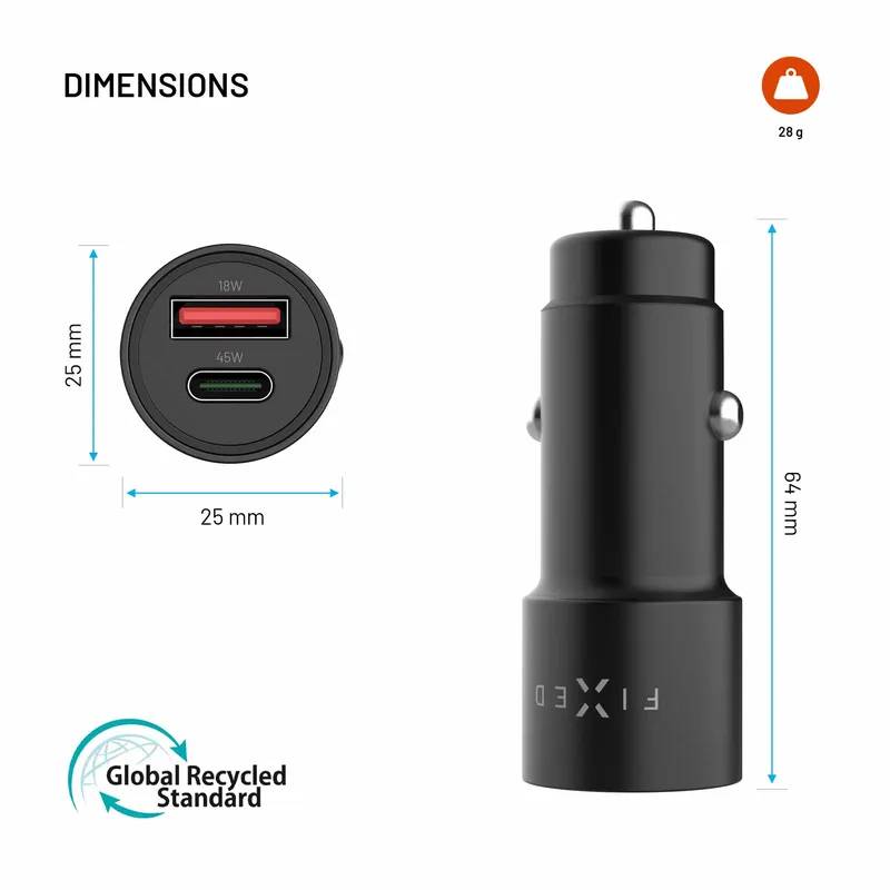 FIXED Supersnabb 63W USB-A/C Billaddare Svart - 8019266