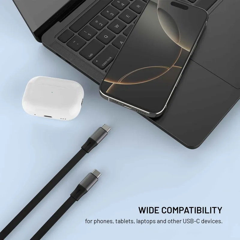 FIXED Utdragbar USB-C/C 100W Kabel 1m svart - 8019232