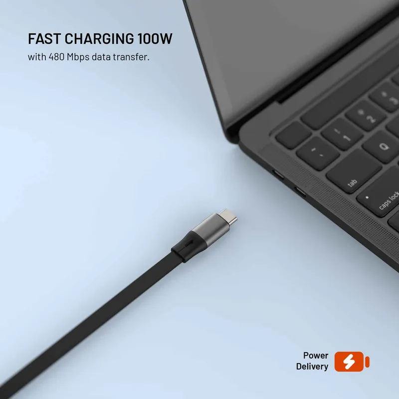 FIXED Utdragbar USB-C/C 100W Kabel 1m svart - 8019232