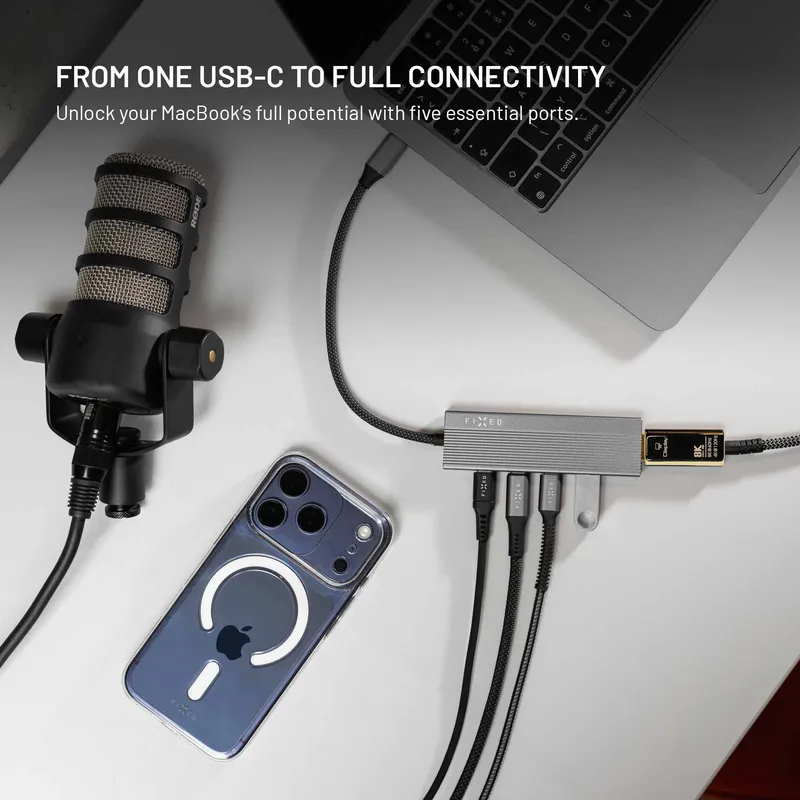 FIXED Hub Core 5in1 Multiport USB-C Hub 4K/60Hz 100W Silver - 8019408