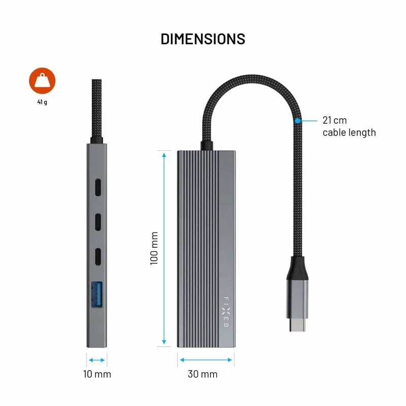 FIXED Hub Core 5in1 Multiport USB-C Hub 4K/60Hz 100W Silver - 8019408