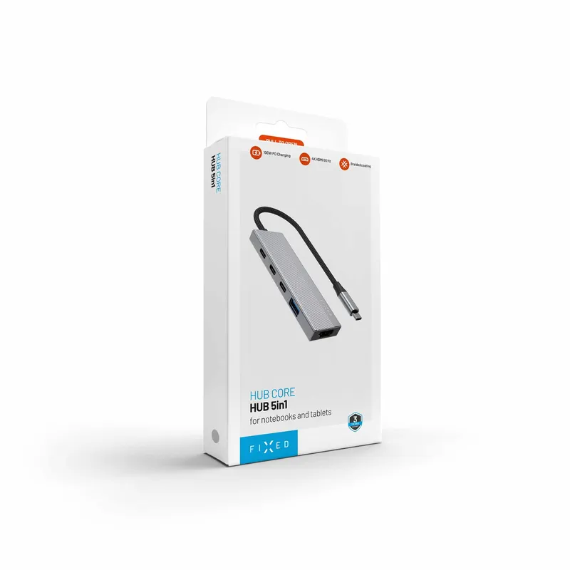 FIXED Hub Core 5in1 Multiport USB-C Hub 4K/60Hz 100W Silver - 8019408