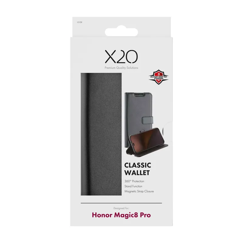 X2O Classic Wallet Plånboksfodral Honor Magic8 Pro Svart - 3410109