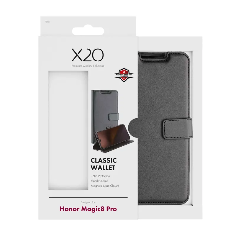 X2O Classic Wallet Plånboksfodral Honor Magic8 Pro Svart - 3410109