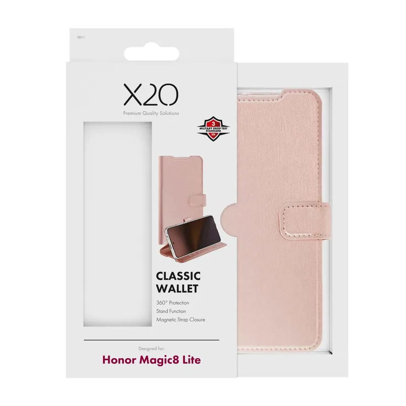 X2O Classic Wallet Plånboksfodral Honor Magic8 Lite Rose Gold - 3410111