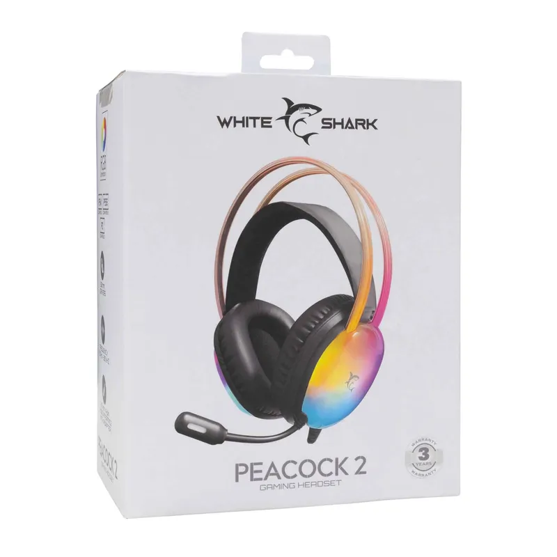 White Shark PEACOCK-2 Over-Ear RGB Spelheadset Svart - 9450743