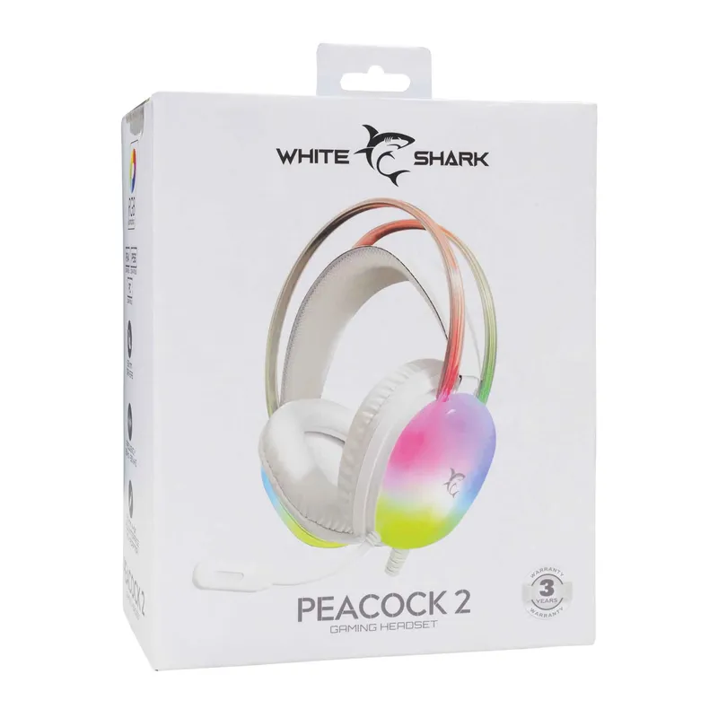 White Shark PEACOCK-2 Over-Ear RGB Spelheadset Vit - 9450744