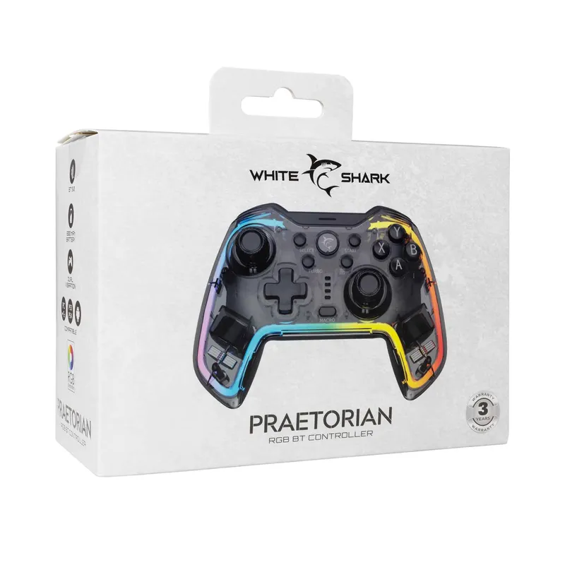 White Shark PRAETORIAN BT RGB Gamepad Klar/Svart - 9450681