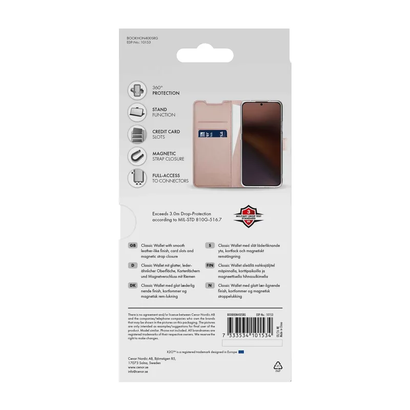 X2O Classic Wallet Plånboksfodral Honor 400 Smart Rose Gold - 3410153