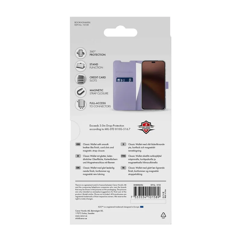 X2O Classic Wallet Plånboksfodral Honor 600 Lite Lavender - 3410158