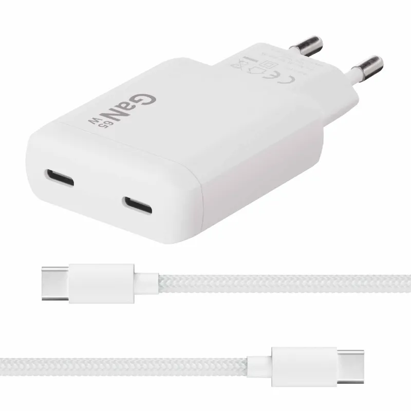 X2O 65W Dual SLIM hemmaladdarset USB-C/C GaN 1.5m vit - 3401057