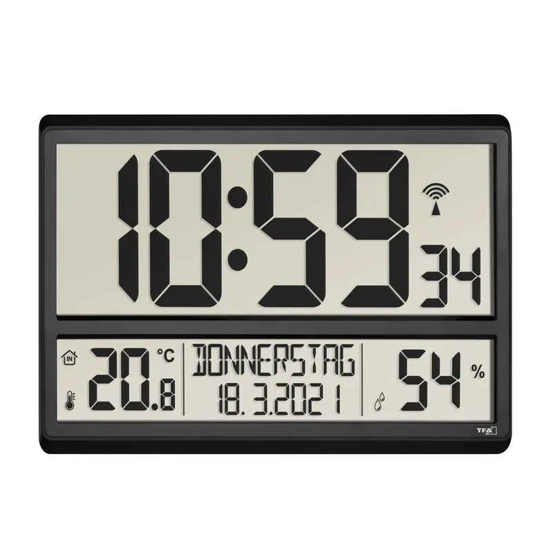 TFA Digital XL Radiostyrd Klocka för Rumsklimat Svart - 1603677