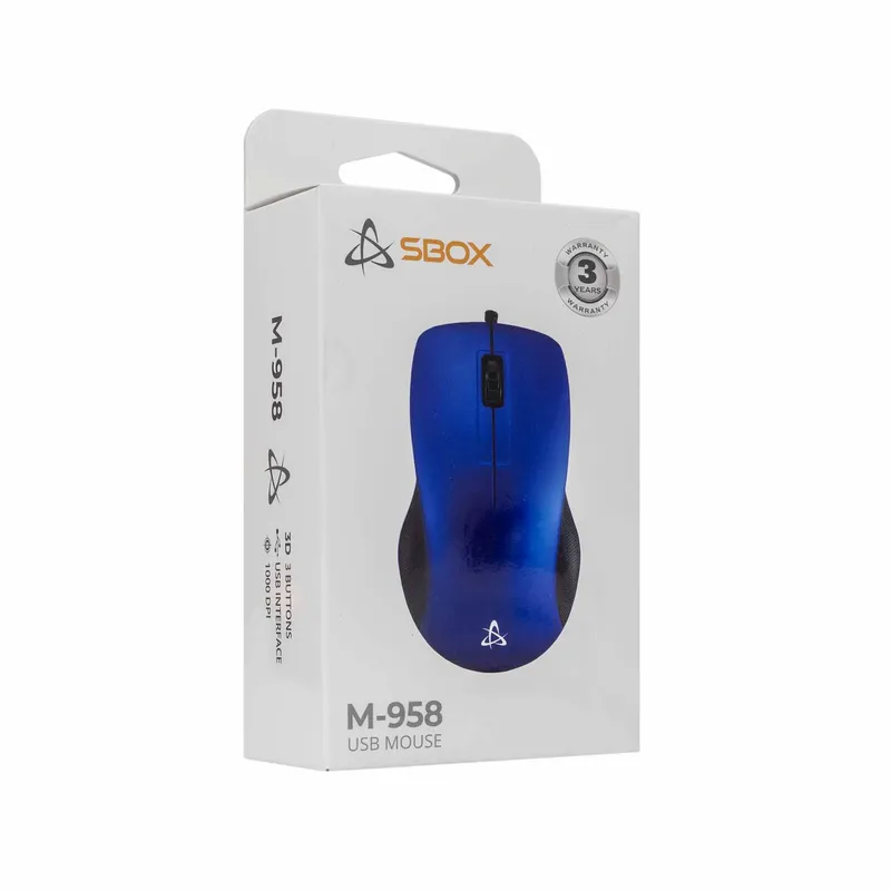 SBOX Trådad USB Mus 3D 1.000dpi Blå - 2053832