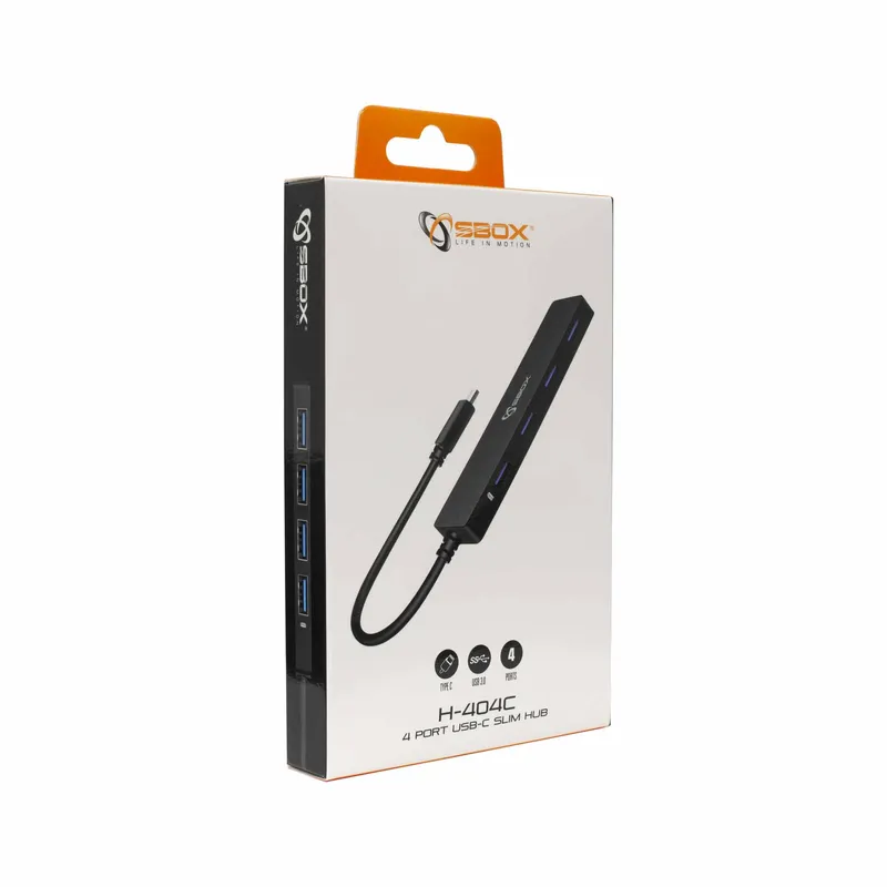 SBOX 4i1 USB-C Slim Hub 4x USB-A Svart - 7326688