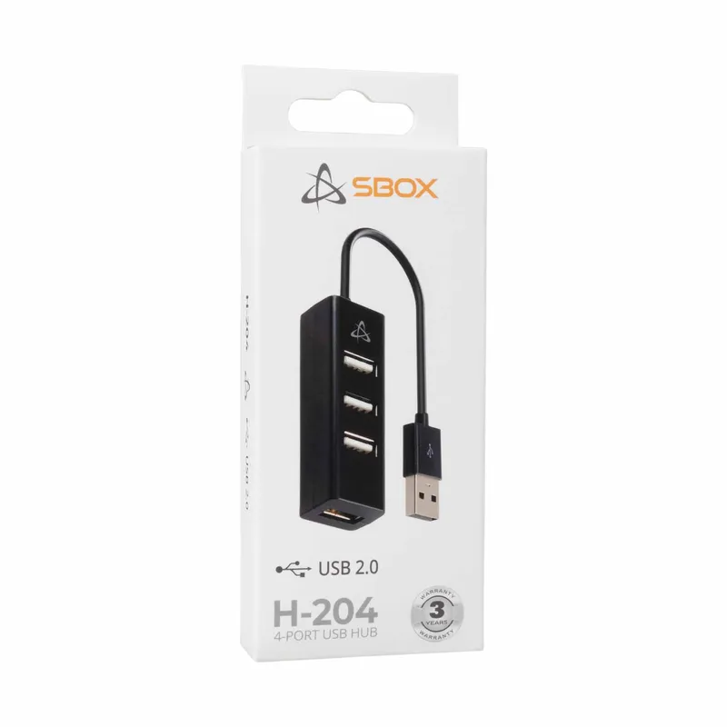 SBOX 4i1 USB 2.0 Hub 4x USB-A Svart - 2053245