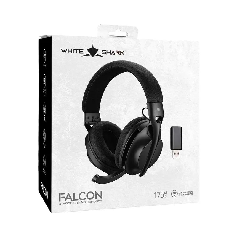 White Shark FALCON Trådlöst On-Ear Spelheadset Svart - 9450505