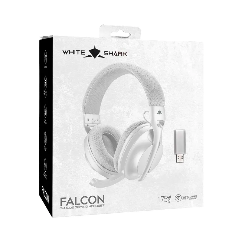 White Shark FALCON Trådlöst On-Ear Spelheadset Vit/Grå - 9450506