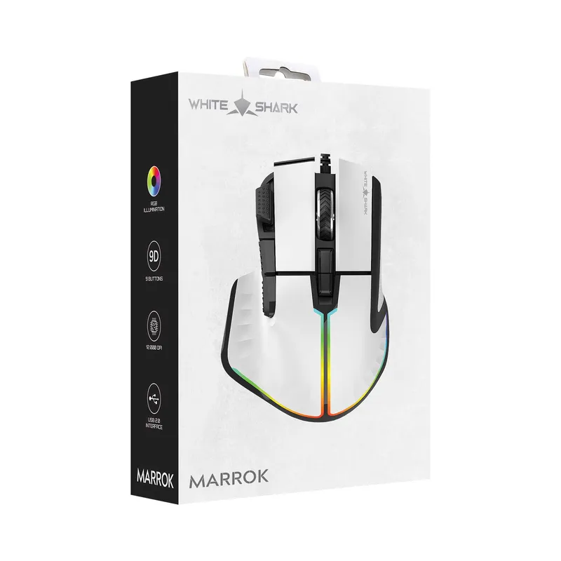 White Shark MARROK Spelmöss 9D 12.000dpi Vit - 7327117