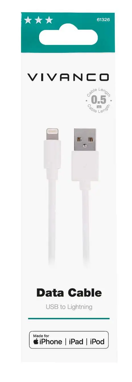 Vivanco Lightning kabel iPhone/iPad 0.5m MFI Vit - 2861326