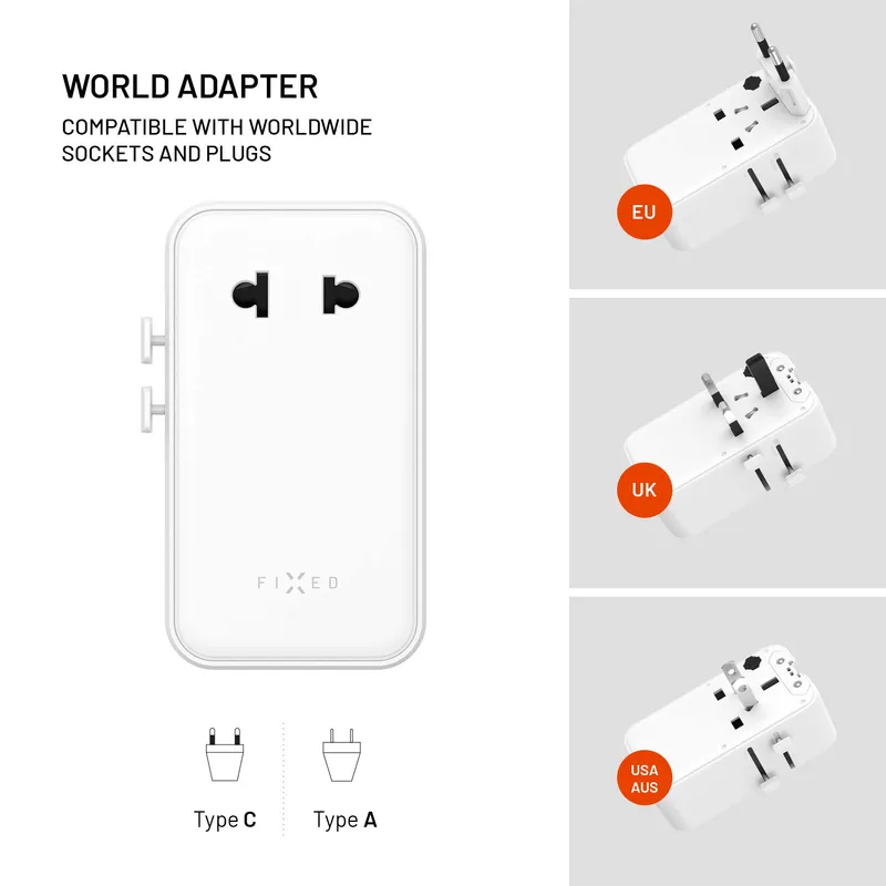 FIXED Reseladdare USB-C/-A 70W EU/Storbritannien/USA/Australien Vit - 8019468