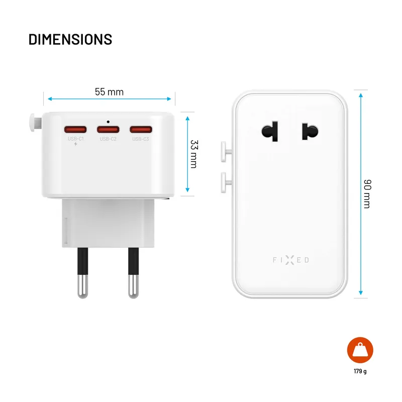 FIXED Reseladdare USB-C/-A 70W EU/Storbritannien/USA/Australien Vit - 8019468