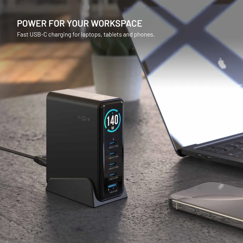 FIXED Super Snabb GaN Desktop Laddare 140W 4xUSB-C/USB-A - 8019458