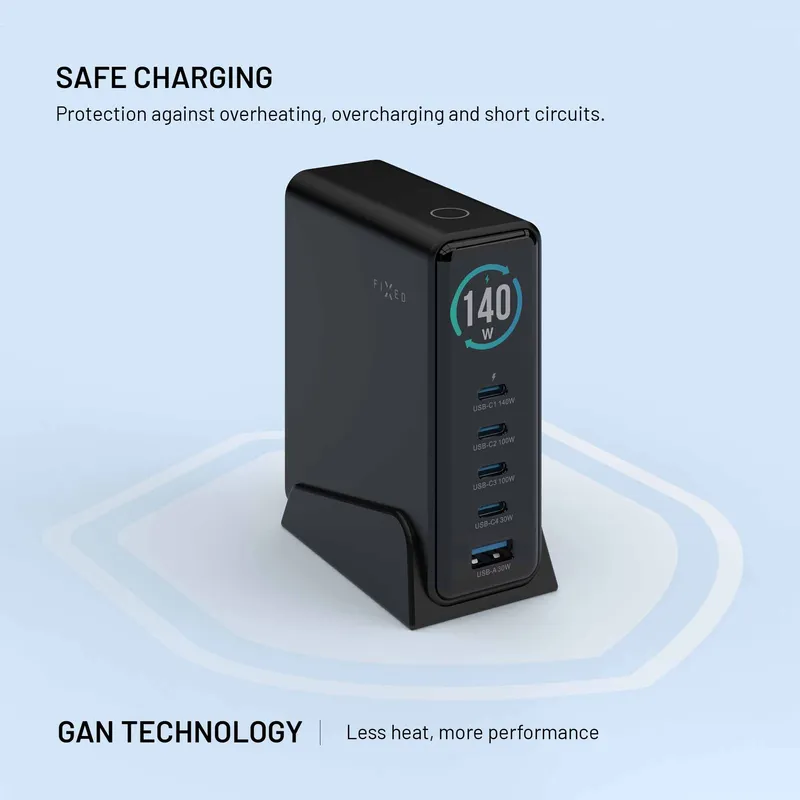 FIXED Super Snabb GaN Desktop Laddare 140W 4xUSB-C/USB-A - 8019458