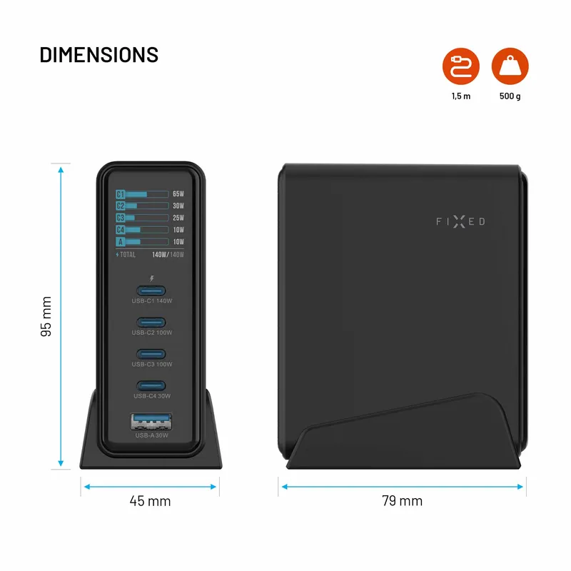 FIXED Super Snabb GaN Desktop Laddare 140W 4xUSB-C/USB-A - 8019458