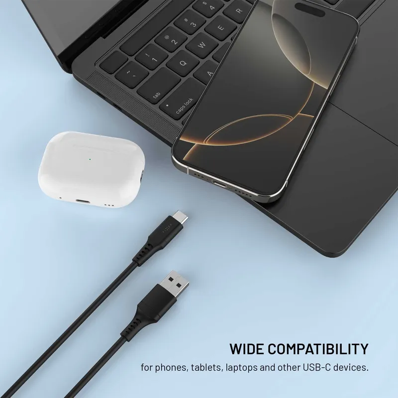 FIXED USB-A till USB-C Silikonkabel 0.3m Svart - 8019017