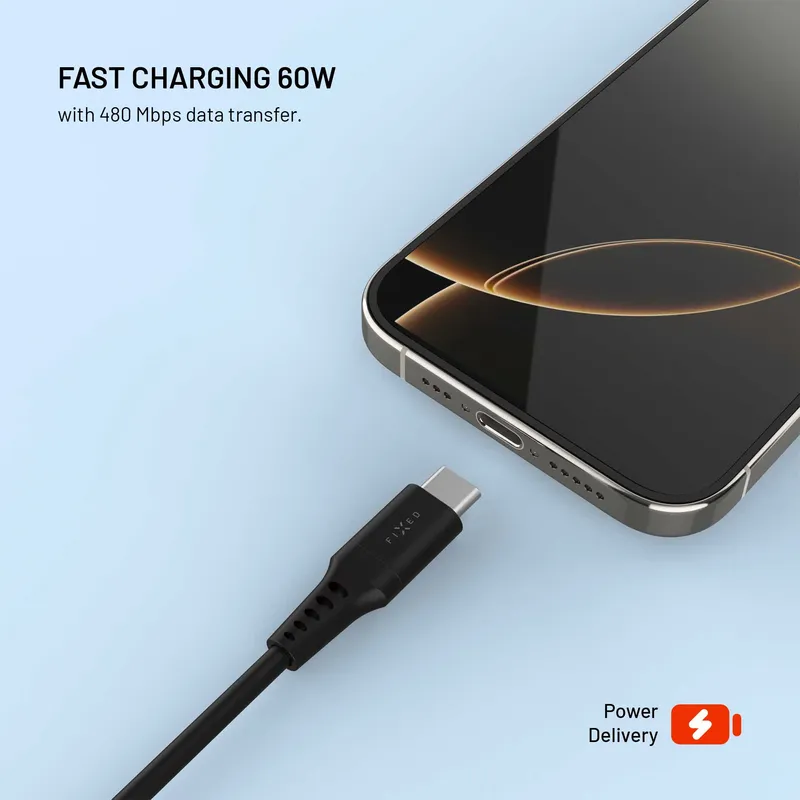 FIXED USB-A till USB-C Silikonkabel 0.3m Svart - 8019017