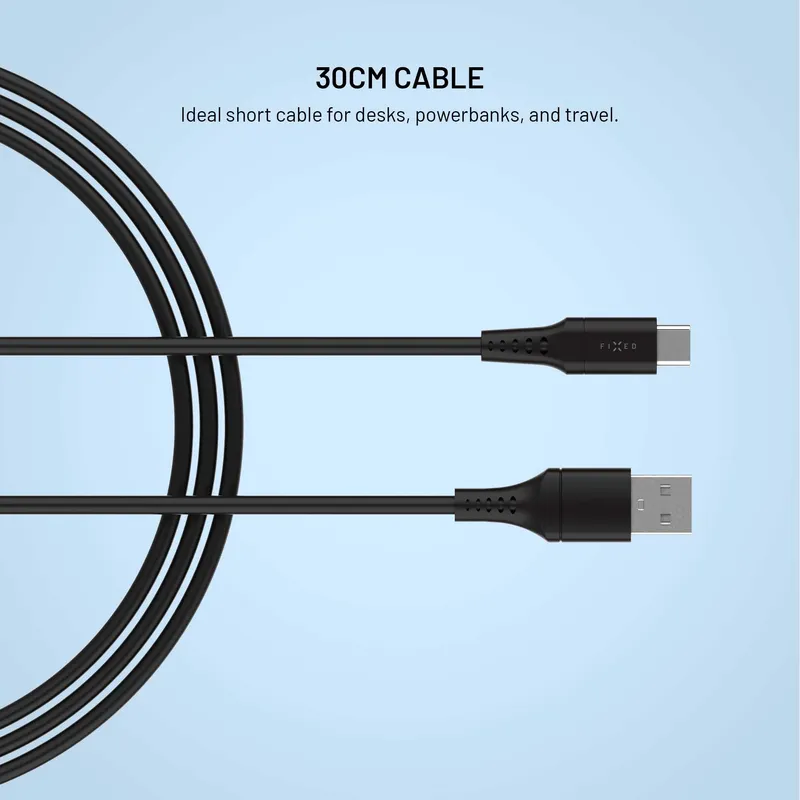 FIXED USB-A till USB-C Silikonkabel 0.3m Svart - 8019017