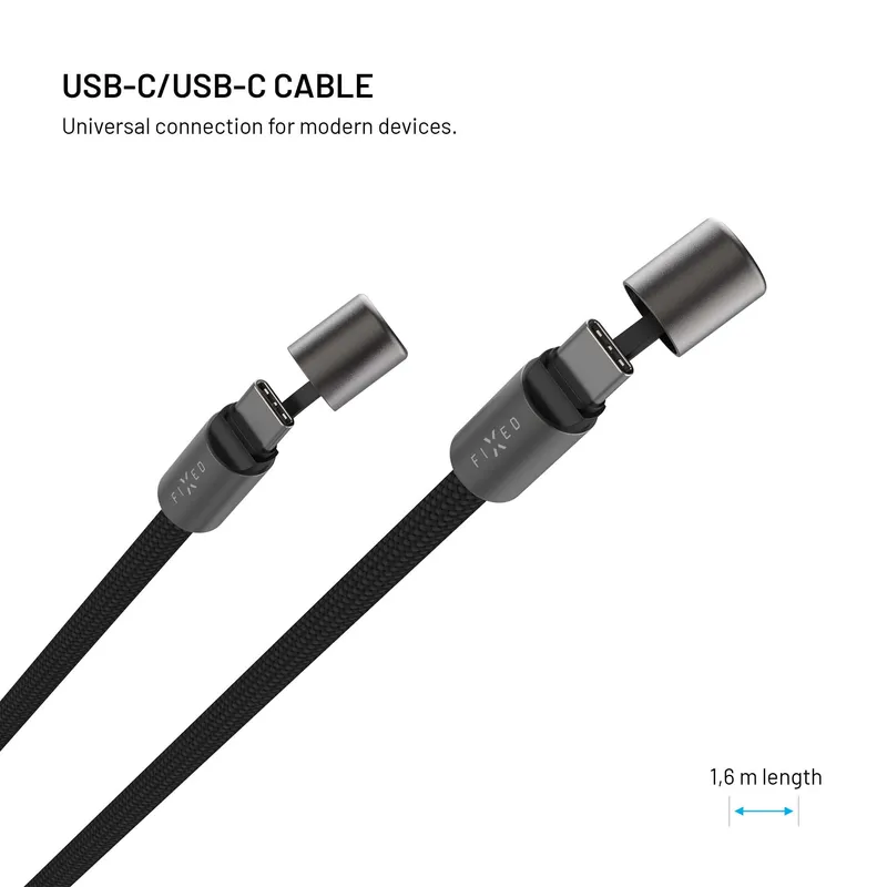 FIXED Nackkabel USB-C/USB-C 1,6m PD 60W Svart - 8019231