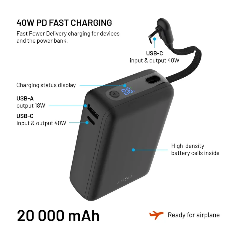 FIXED Zen20 Loop USB-C PD 40W 20.000mAh Power Bank Svart - 8019280