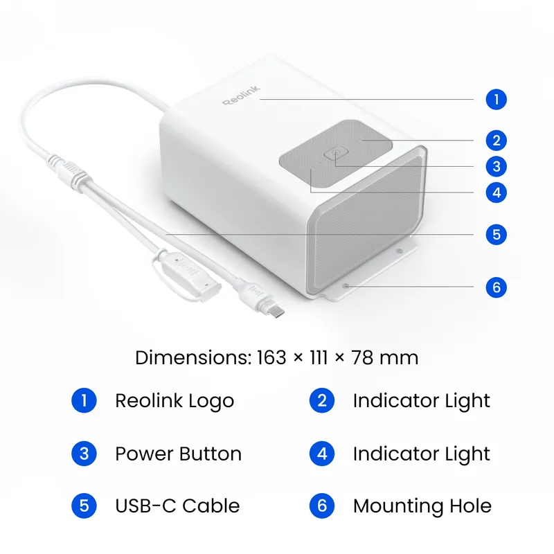 Reolink uppladdningsbart 12.800mAh batteri IP67 Vit - 3022867