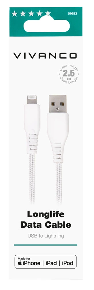 Vivanco Longlife Lightning kabel MFI 2.5m Vit - 2861683