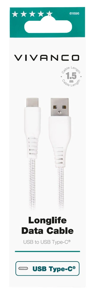 Vivanco Longlife USB-C/USB-A 2.0 kabel 1.5m Vit - 2861696